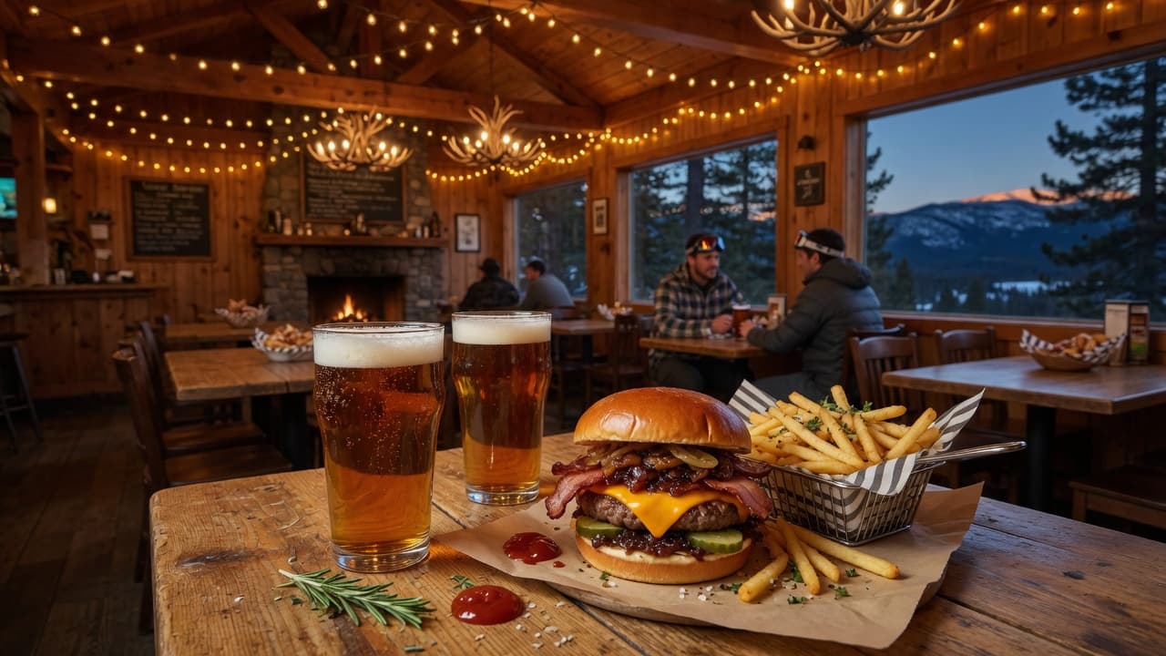 Craft beer and gourmet pub food at a cozy Lake Tahoe brewery restaurant